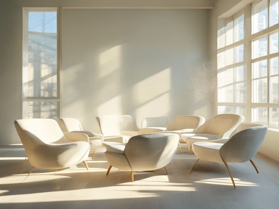 Circle of chairs arranged for group meeting in bright room
