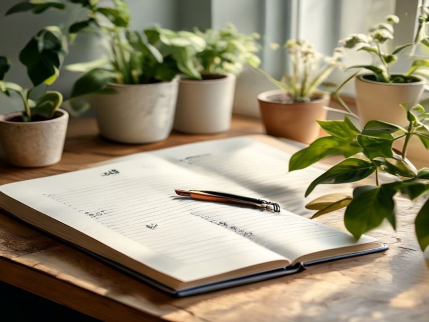 Notebook with daily checklist and pen on wooden desk